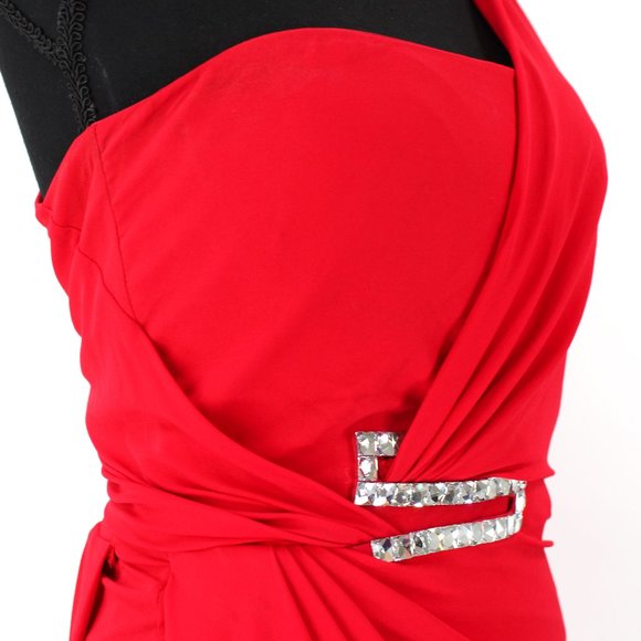 Gianni Versace Red One Shoulder Draping Scarf Embellished Mini Dress 42 US 4 6 - Picture 3 of 11
